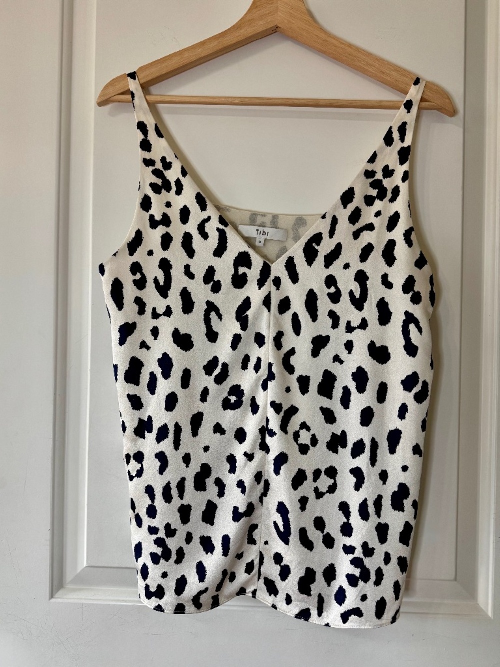 Tibi 100% silk classic camisole - leopard print in cream and navy - Size 8